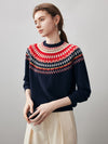 COMOBOCA 100% Cashmere Women's Fair Isle Round Neck Sweater