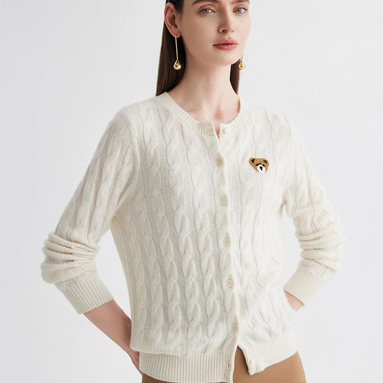 COMOBOCA 100% Cashmere Women's Cable Knit Cardigan