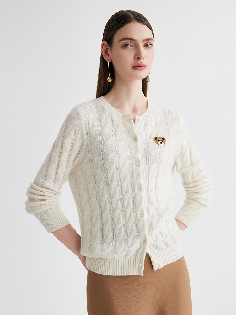 COMOBOCA 100% Cashmere Women's Cable Knit Cardigan