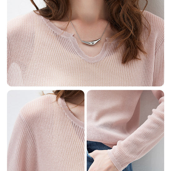 COMOBOCA Women's Split V-Neck Knit Sweater