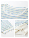 COMOBOCA Women's Pastel Marled Stripe Openwork Knit T-Shirt