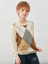 COMOBOCA 100% Wool Kids' Argyle Round Neck Sweater