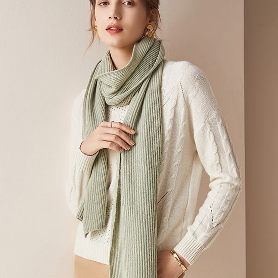 COMOBOCA GRASS GREEN 100% Cashmere Plain All Matched Scarf