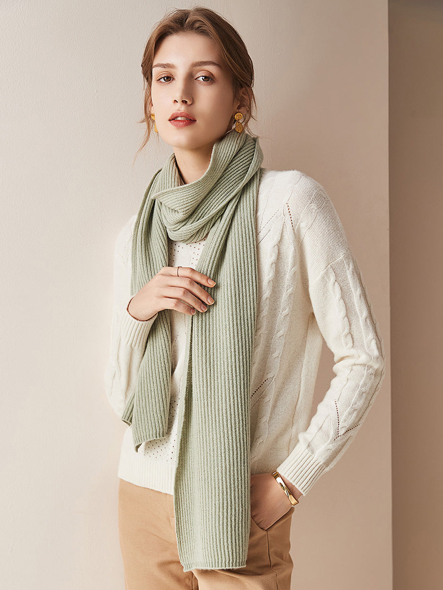 COMOBOCA GRASS GREEN 100% Cashmere Plain All Matched Scarf