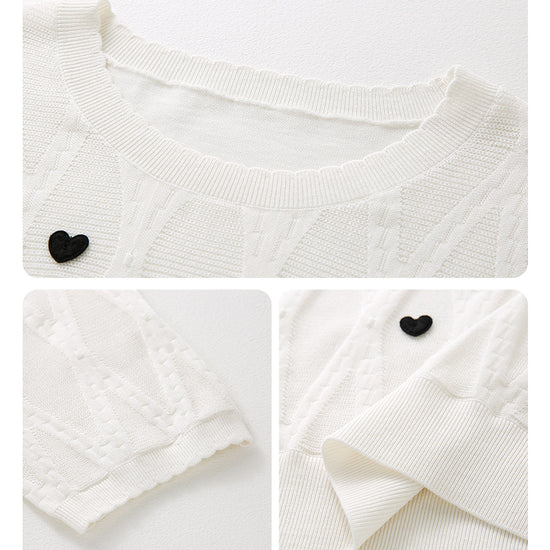 COMOBOCA Women's Heart Appliques Diamond Knit Top