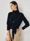 COMOBOCA 100% Cashmere Women's Mock Neck Tie-Waist Sweater