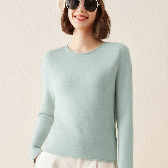 COMOBOCA MOONLIGHT GREEN 100% Cashmere Women's Loose Knit Sweater