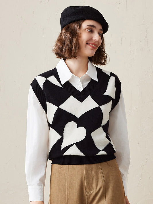 COMOBOCA Black 100% Cashmere Women's Vintage Inspired Knit Vest