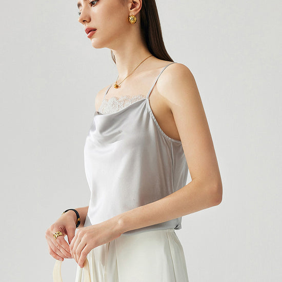 COMOBOCA Silver Women's Adjustable Straps Lace-Trimmed Camisole