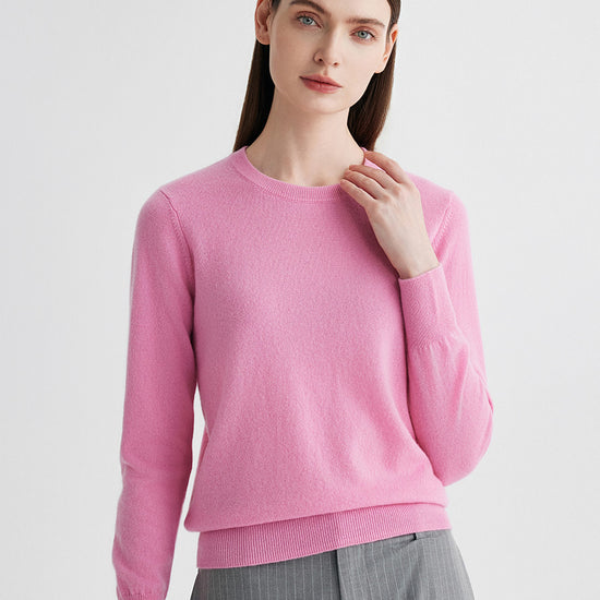 COMOBOCA Pink 100% Cashmere Women's Round Neck Sweater