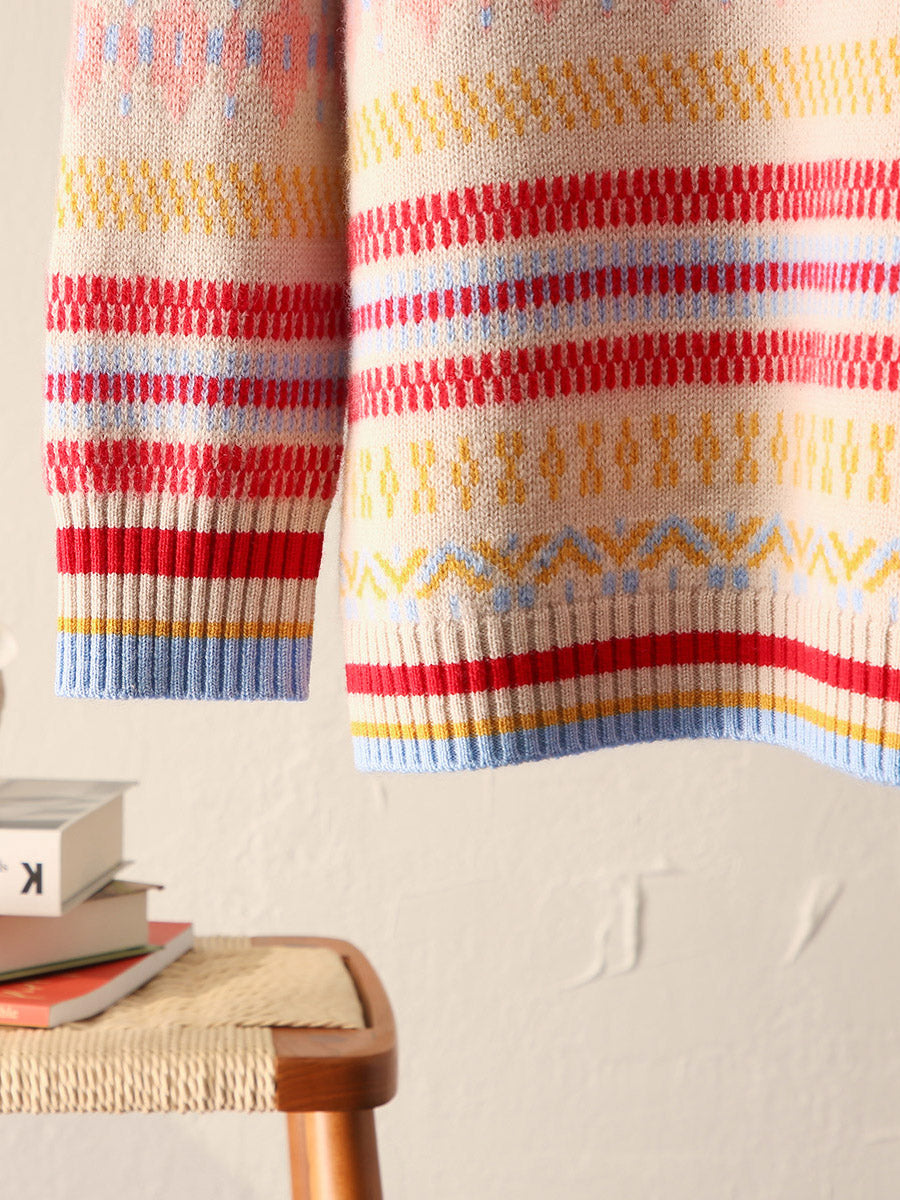 COMOBOCA 100% Wool Kids' Colorful Nordic Pattern Knit Sweater