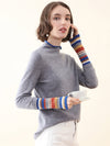 COMOBOCA 100% Cashmere Women's Knit Sweater with Colorful Cuffs