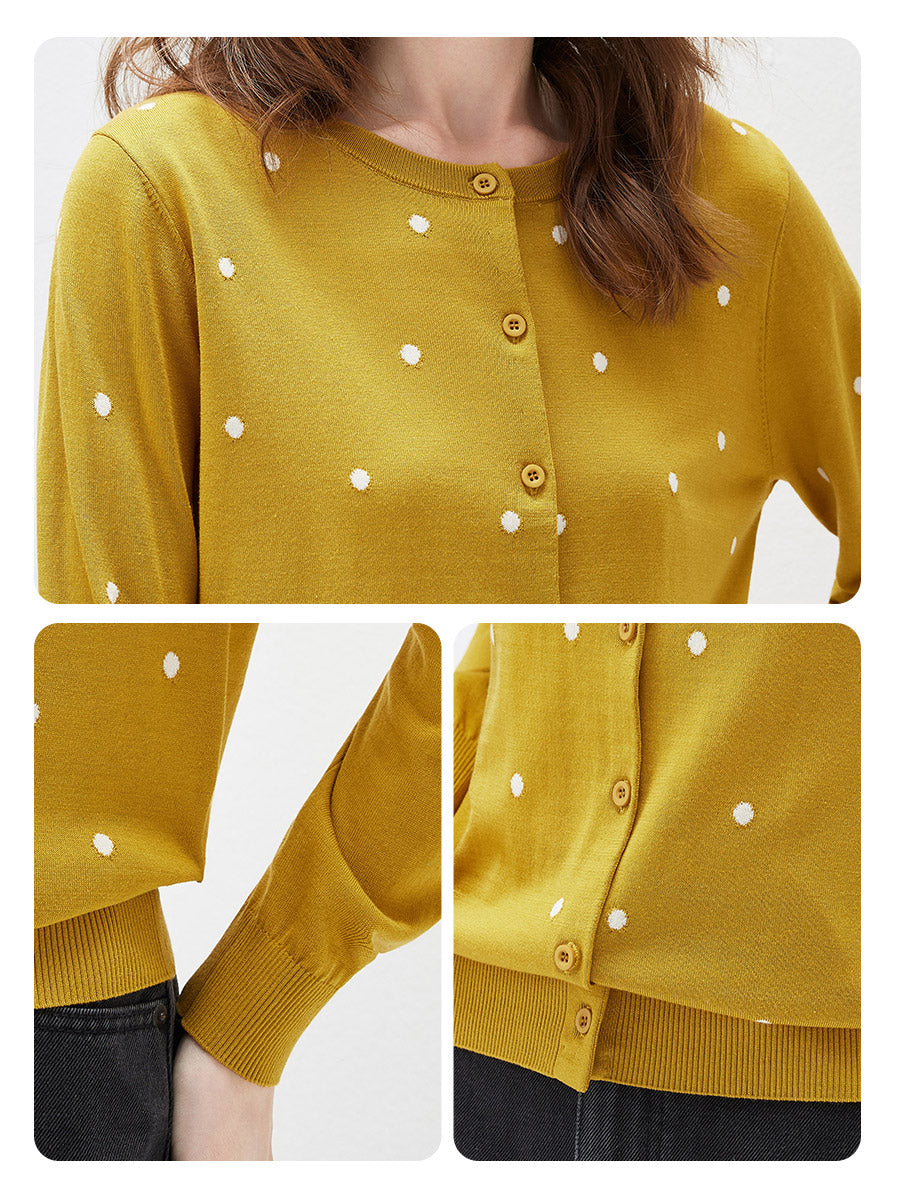 COMOBOCA Women's Lyocell Polka Dot Knit Cardigan