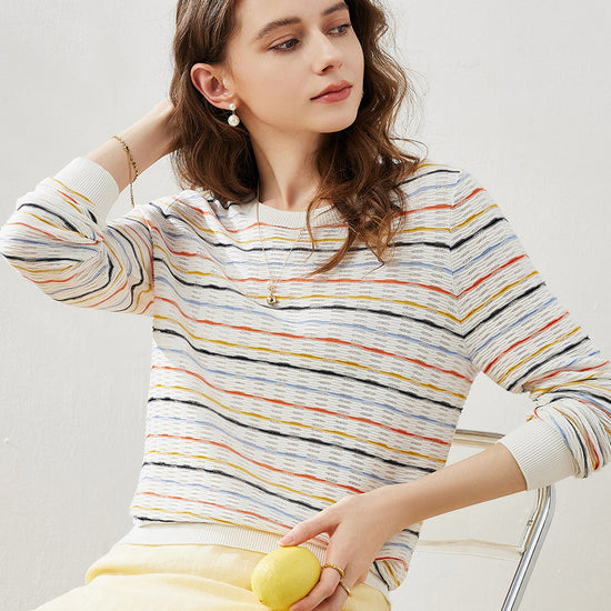 COMOBOCA Women's Colorful Striped Knit Sweater