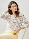 COMOBOCA Women's Colorful Striped Knit Sweater