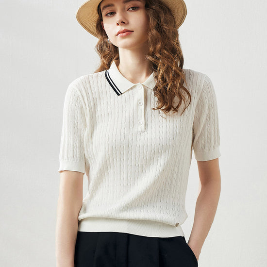 COMOBOCA Cloudy Women's Cable Knit Polo T-Shirt