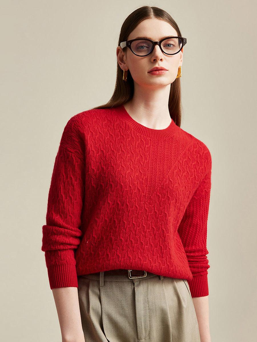 COMOBOCA 100% Cashmere Women's Cable Knit Sweater