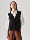 COMOBOCA Black 100% Wool Women's Button-Down Knit Vest