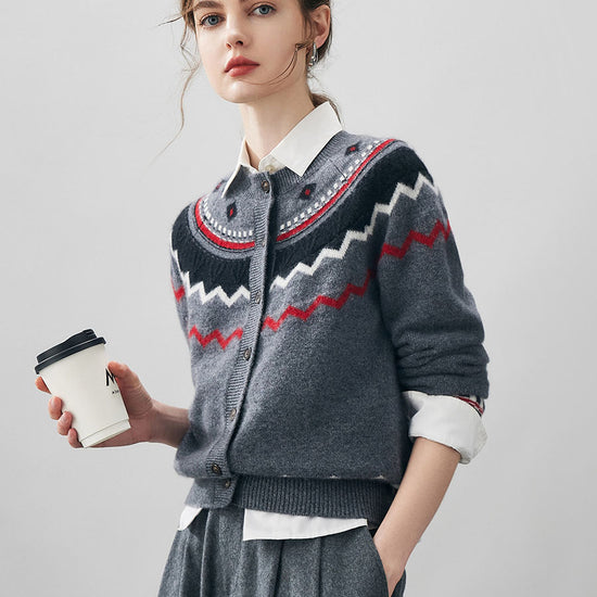 COMOBOCA 100% Cashmere Women's Fair Isle Button Down Cardigan