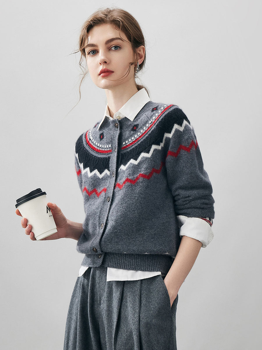 COMOBOCA 100% Cashmere Women's Fair Isle Button Down Cardigan