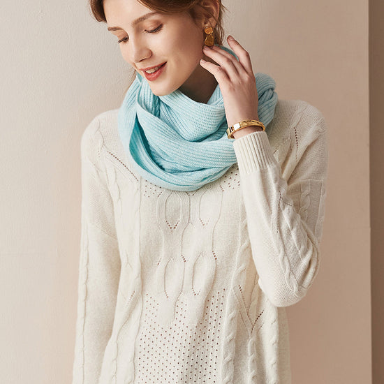 COMOBOCA LIGHT BLUE 100% Cashmere Plain All Matched Scarf