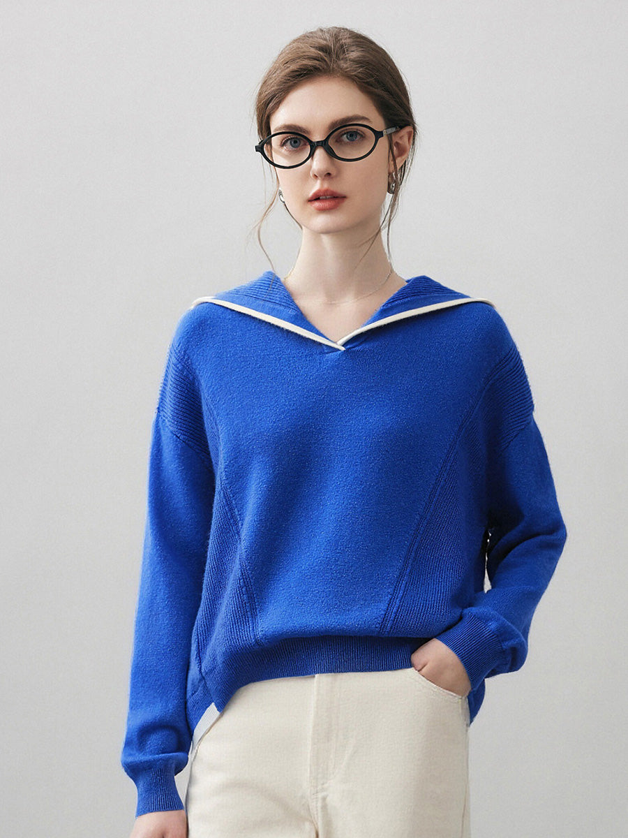 100% Cashmere Women's Sailor Collar Sweater – COMOBOCA 100% Cashmere Women's Sailor Collar Sweater – COMOBOCA
