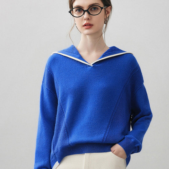 COMOBOCA 100% Cashmere Women's Sailor Collar Sweater