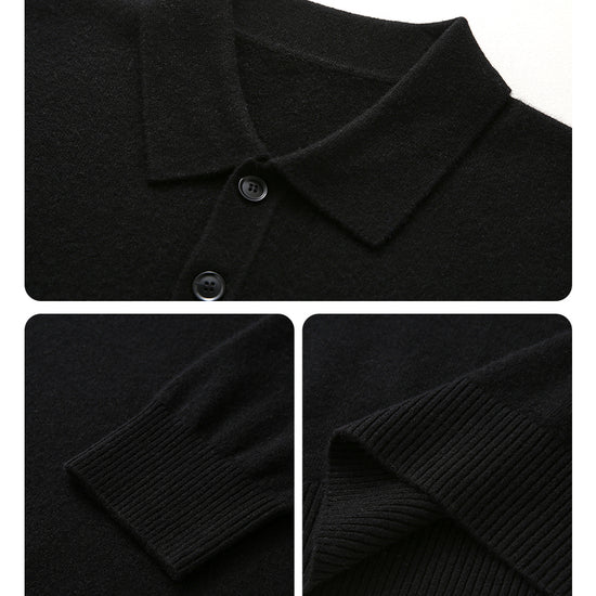COMOBOCA 100% Cashmere Men's Knit Polo Pullover Sweater