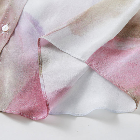 COMOBOCA 100% Mulberry Silk Women's Watercolor Print Shirt