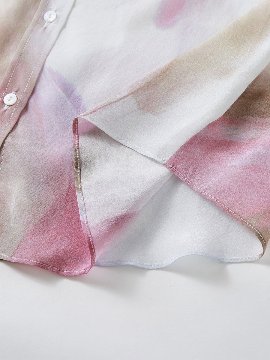 COMOBOCA 100% Mulberry Silk Women's Watercolor Print Shirt