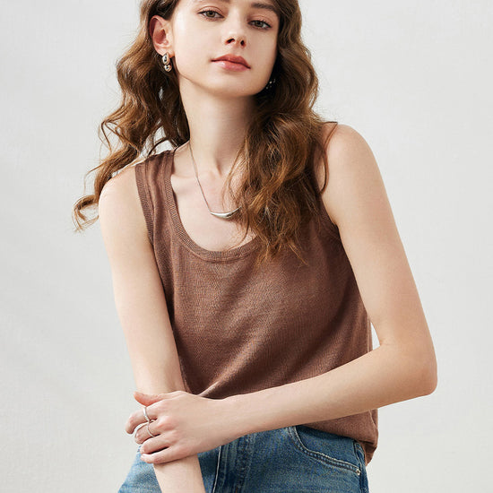 COMOBOCA Women's Linen Versatile Basic Tank Top