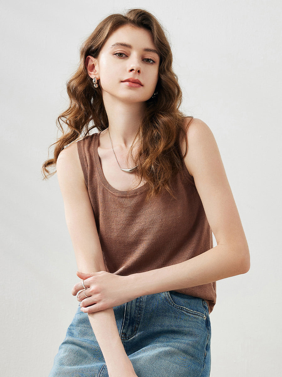 COMOBOCA Women's Linen Versatile Basic Tank Top