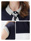 Women’s Mulberry Silk Contrast Collar Striped Knit T-Shirt