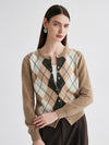 COMOBOCA 100% Cashmere Women's Argyle Pattern Cardigan