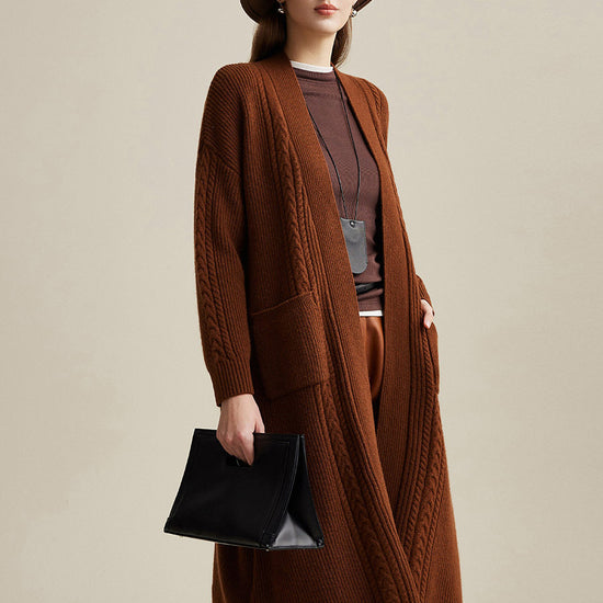 COMOBOCA 100% Wool Women's Cardigan Long Knit Coats with Pockets