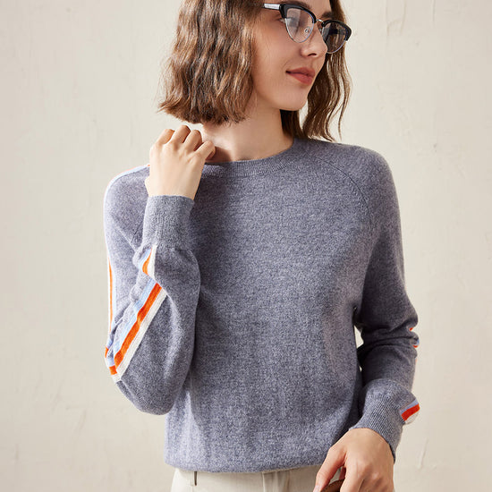 COMOBOCA 100% Cashmere Women's Colorful Side Stripes Knit Sweater