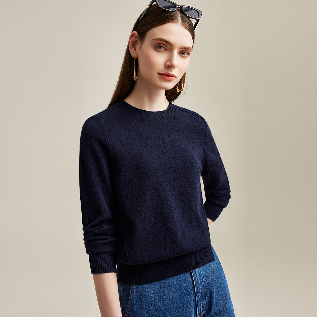 COMOBOCA Navy Blue 100% Cashmere Soft Knit Pullover Sweater