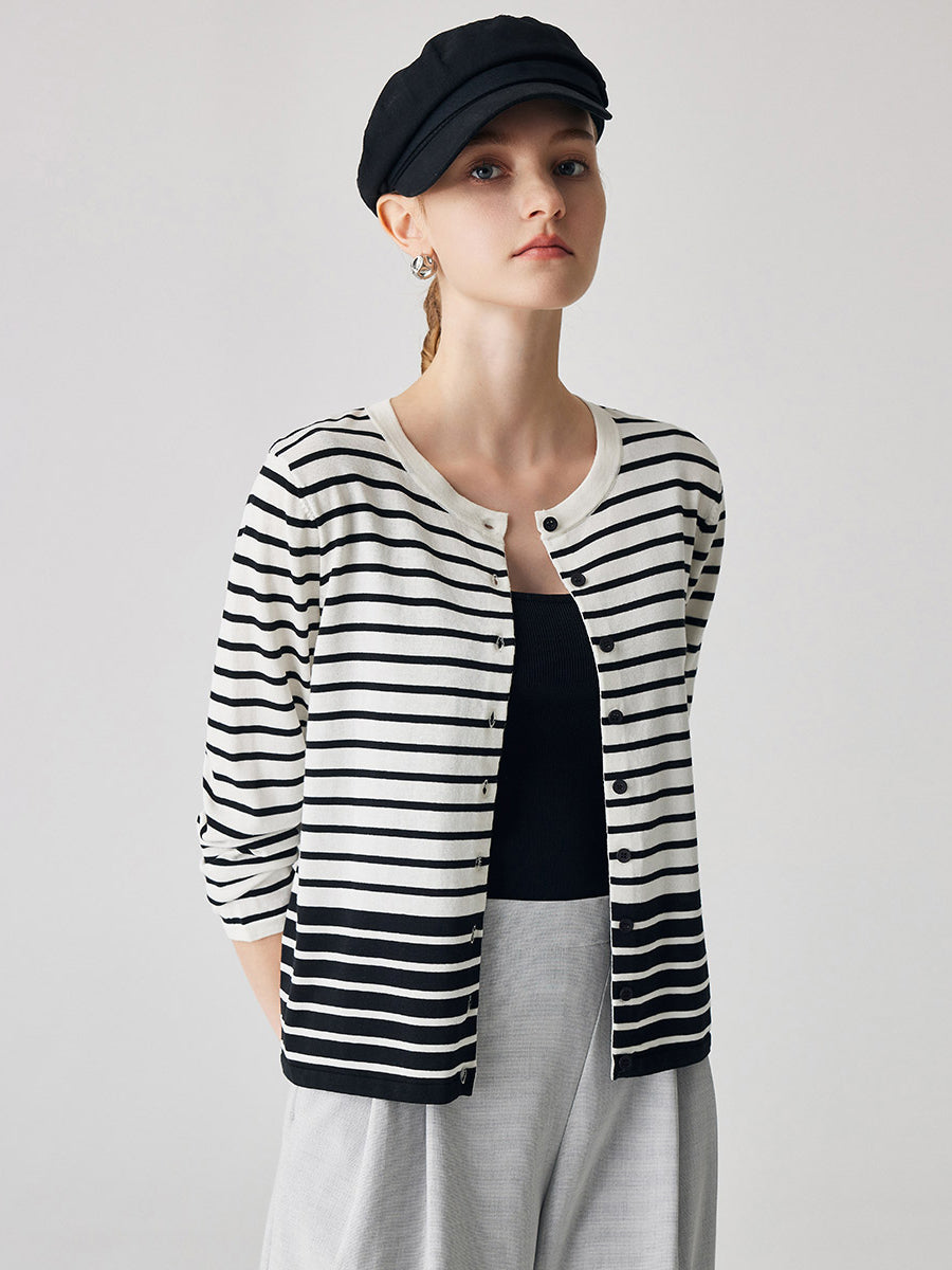 COMOBOCA Striped Women's Striped Button-Up Cardigan