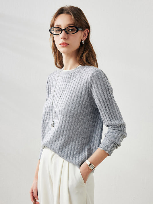 COMOBOCA Gray Women's Cable Knit Ribbed Sweater