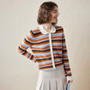 COMOBOCA 100% Cashmere Striped Knit Cardigan with Contrast Collar