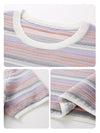 Women’s Silk-Cotton Contrast Stripe Knit Crew Neck Short Sleeve T-Shirt