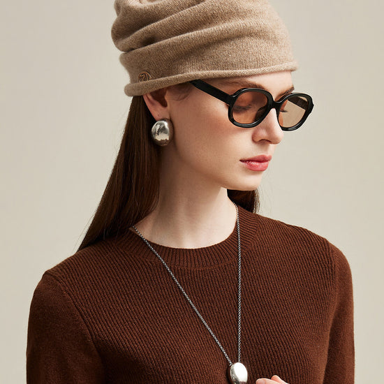 COMOBOCA Camel 100% Cashmere Women's Slouchy Knit Beanie