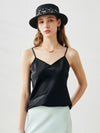 COMOBOCA Black Women's Silk V-Neck Adjustable Straps Camisole