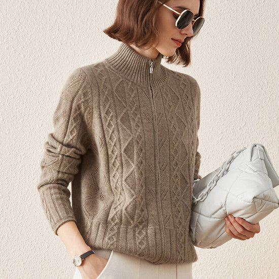 COMOBOCA 100% Cashmere Women's Knit Zip Up Cardigan Sweater