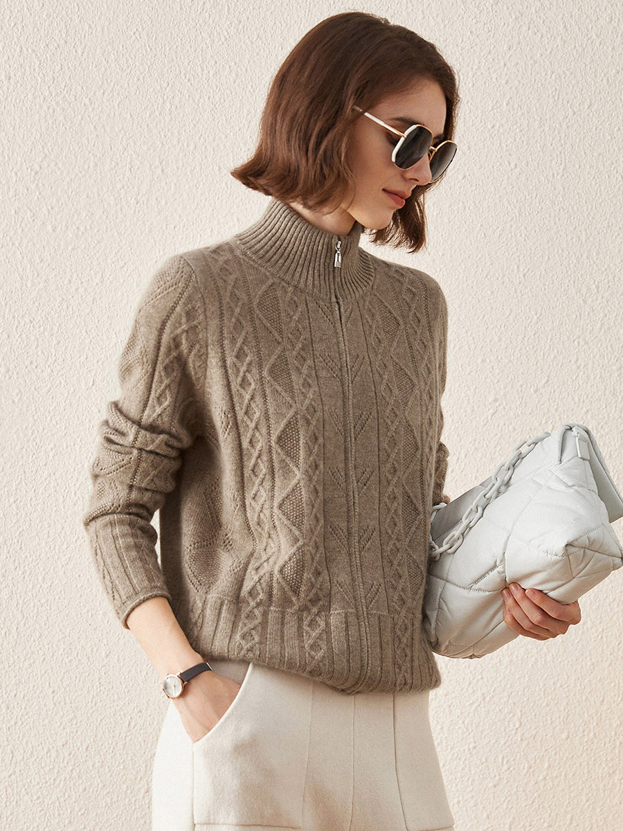 COMOBOCA 100% Cashmere Women's Knit Zip Up Cardigan Sweater