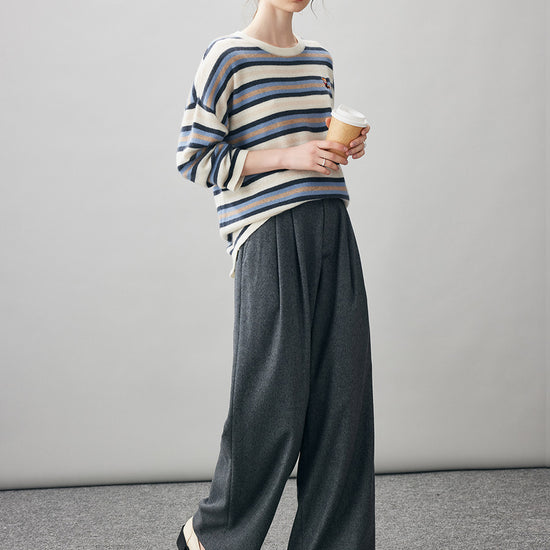 COMOBOCA 100% Cashmere Women's Striped Knit Sweater