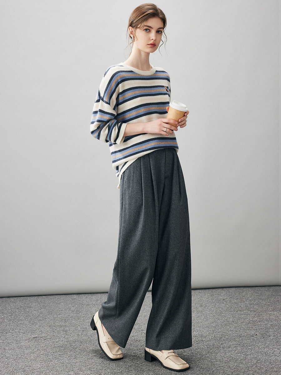 COMOBOCA 100% Cashmere Women's Striped Knit Sweater