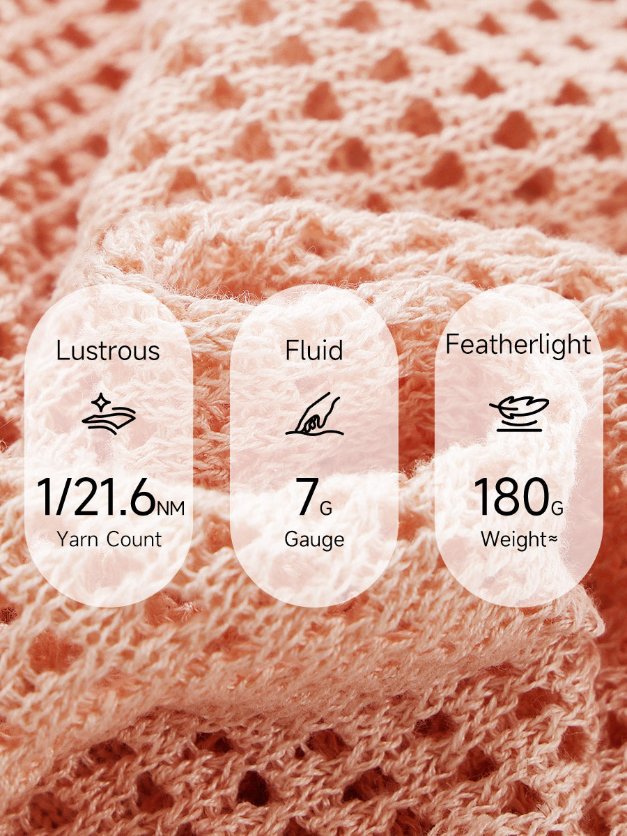 COMOBOCA Women's Openwork Mesh Knit Button Front Top