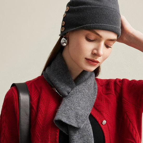 COMOBOCA 100% Cashmere Women's Button Decorated Knit Beanie