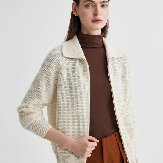 COMOBOCA 100% Cashmere Women's Double Zip Knit Cardigan